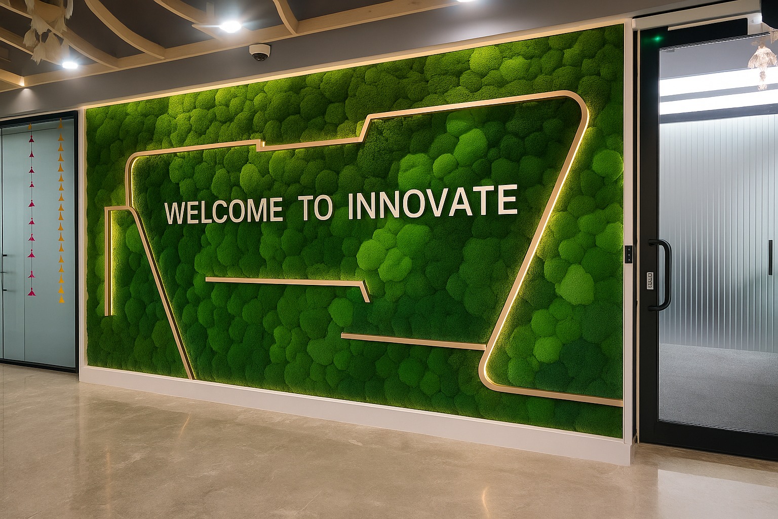 Green Welcome Wall — Commercial Interiors